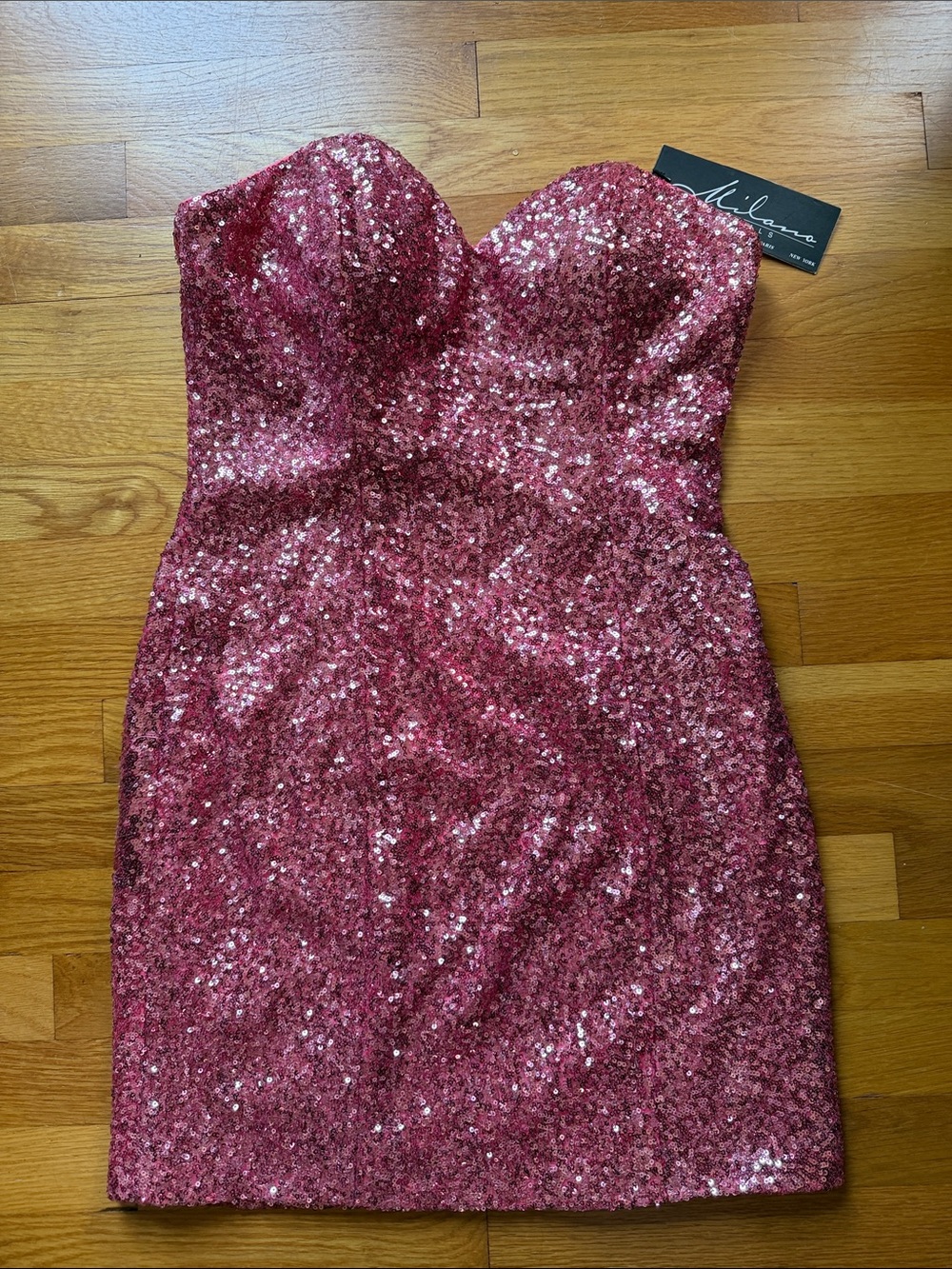 Milano Formals pink strapless sequin mini dress